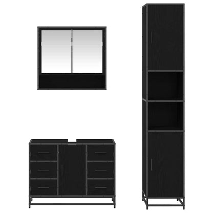vidaXL Badezimmermöbel-Set 3 pcs Schwarz Eichen-Optik Holzwerkstoff