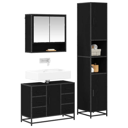 vidaXL Badezimmermöbel-Set 3 pcs Schwarz Eichen-Optik Holzwerkstoff