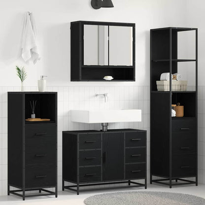 vidaXL Badezimmermöbel-Set 3 pcs Schwarz Eichen-Optik Holzwerkstoff