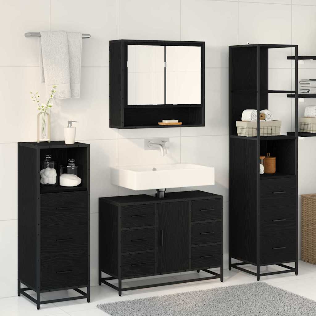 vidaXL Badezimmermöbel-Set 3 pcs Schwarz Eichen-Optik Holzwerkstoff
