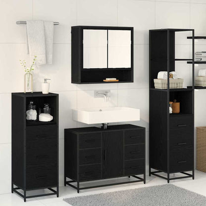 vidaXL Badezimmermöbel-Set 3 pcs Schwarz Eichen-Optik Holzwerkstoff