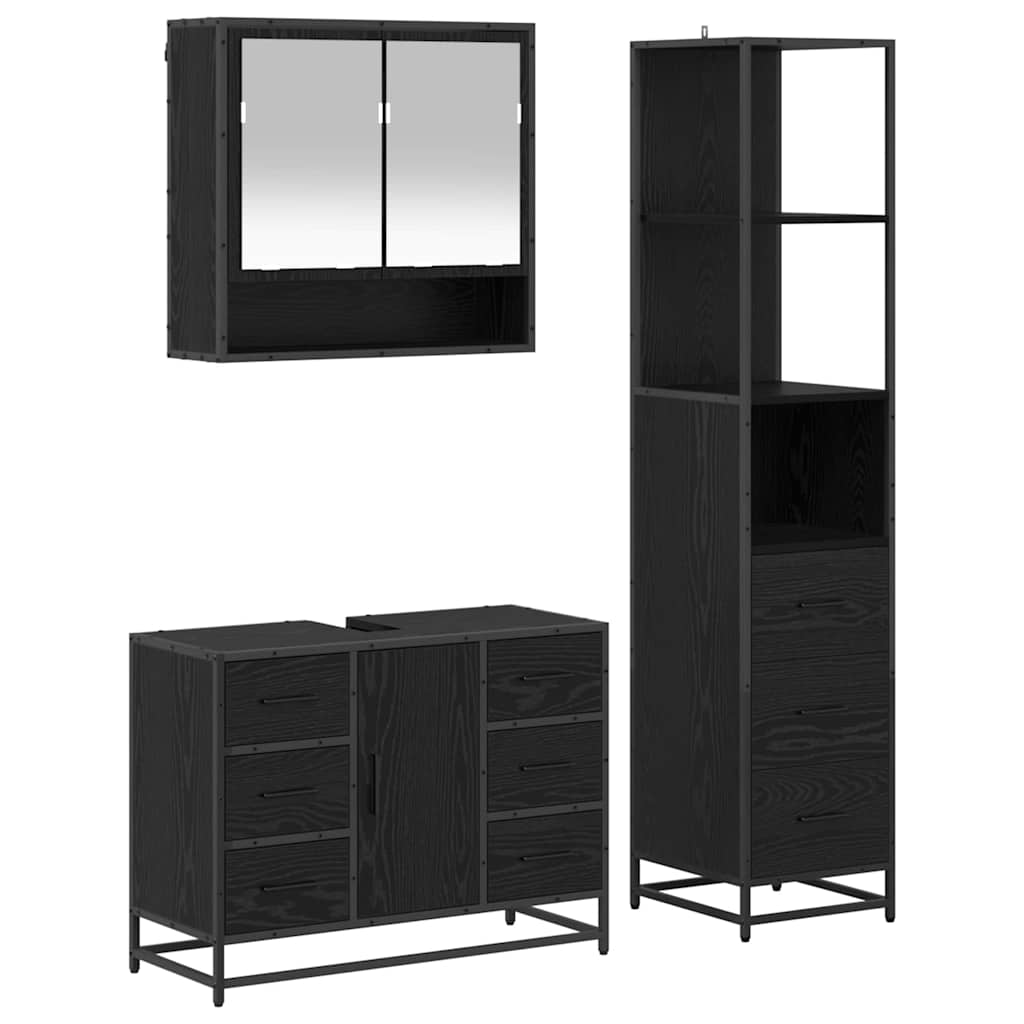 vidaXL Badezimmermöbel-Set 3 pcs Schwarz Eichen-Optik Holzwerkstoff