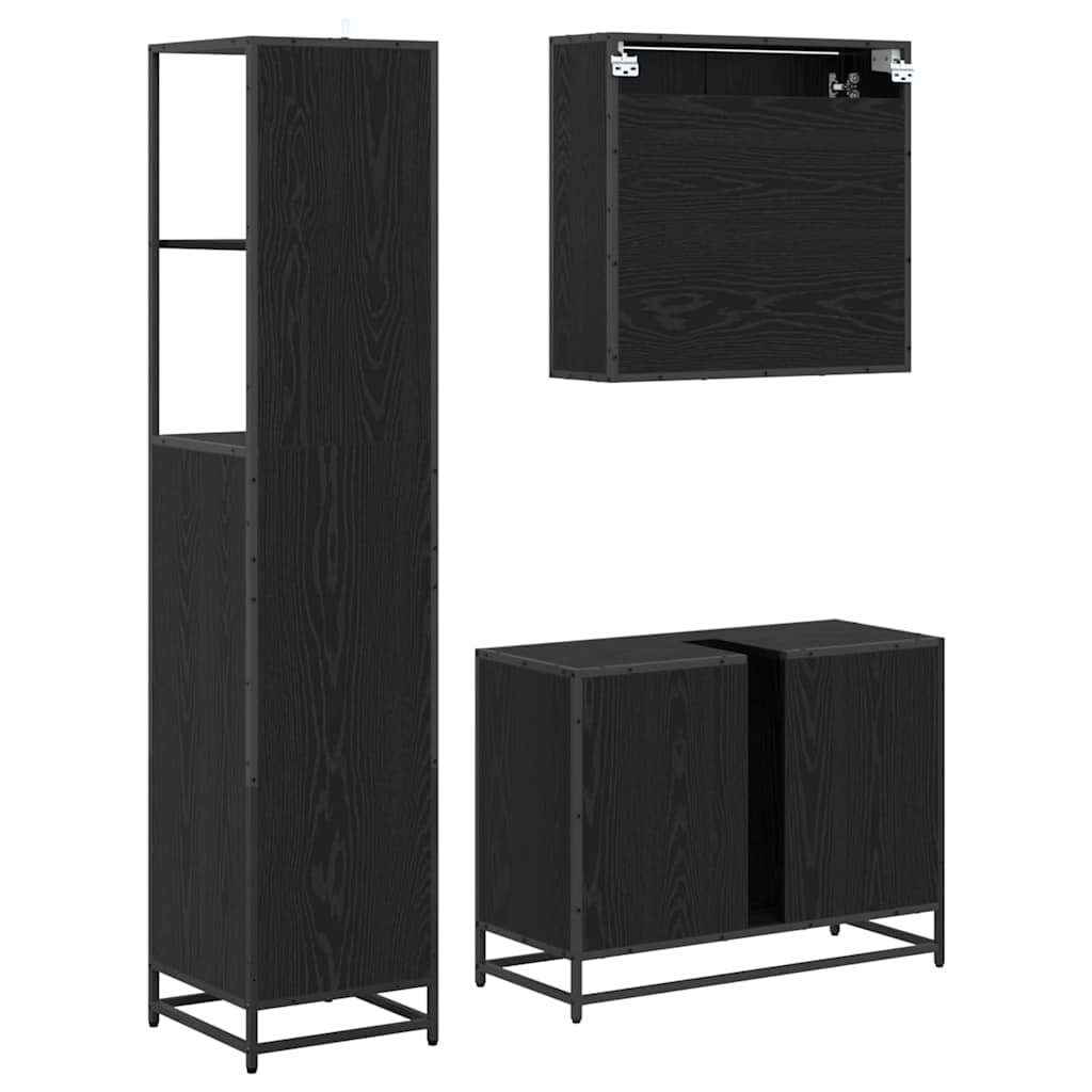 vidaXL Badezimmermöbel-Set 3 pcs Schwarz Eichen-Optik Holzwerkstoff