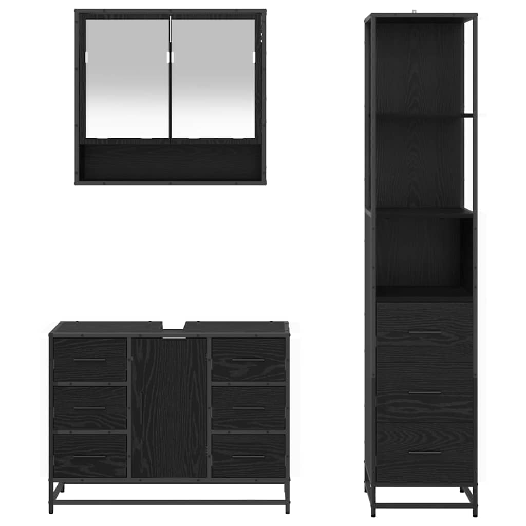 vidaXL Badezimmermöbel-Set 3 pcs Schwarz Eichen-Optik Holzwerkstoff