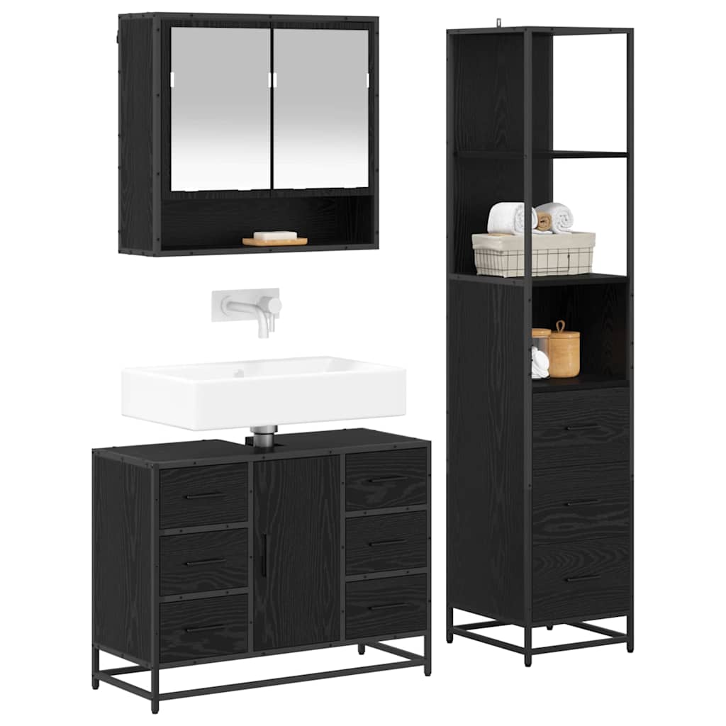 vidaXL Badezimmermöbel-Set 3 pcs Schwarz Eichen-Optik Holzwerkstoff
