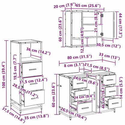 vidaXL Badezimmermöbel Set 3 pcs Altholz 80 x 33 x 60 cm Holzwerkstoff