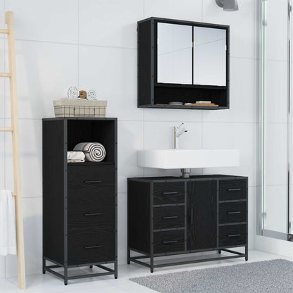 vidaXL Badezimmermöbel-Set 3 pcs Schwarz Eichen-Optik Holzwerkstoff