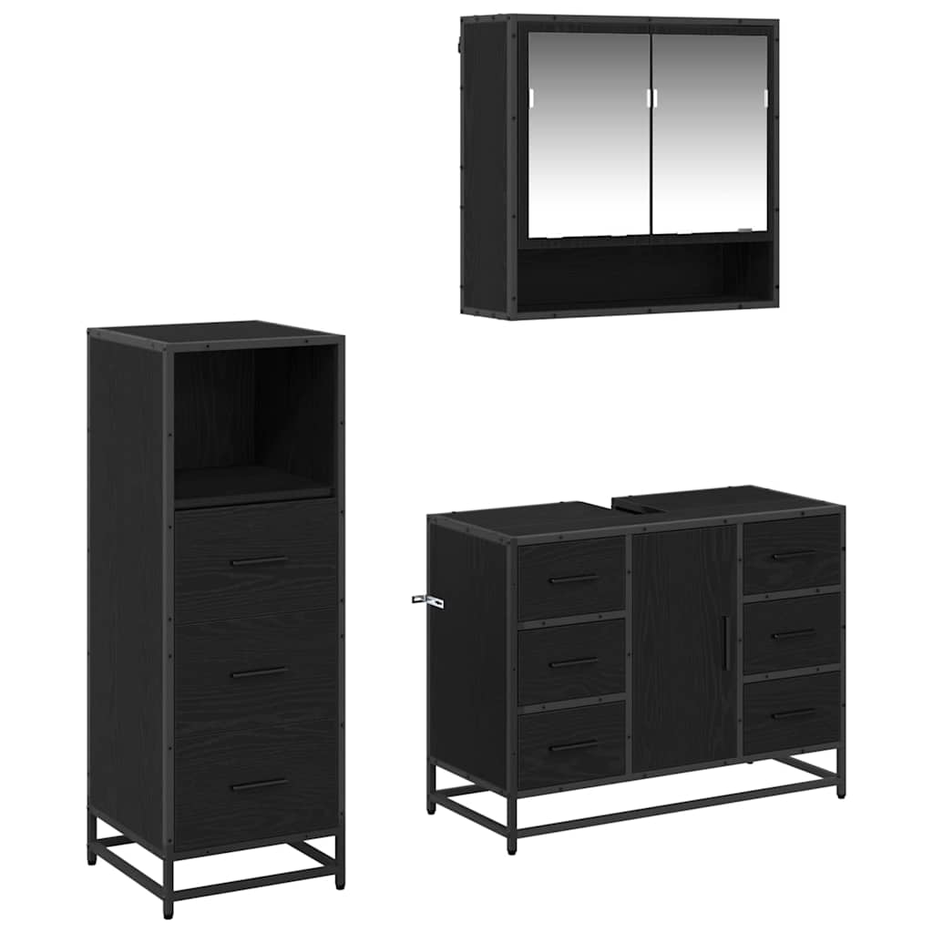 vidaXL Badezimmermöbel-Set 3 pcs Schwarz Eichen-Optik Holzwerkstoff