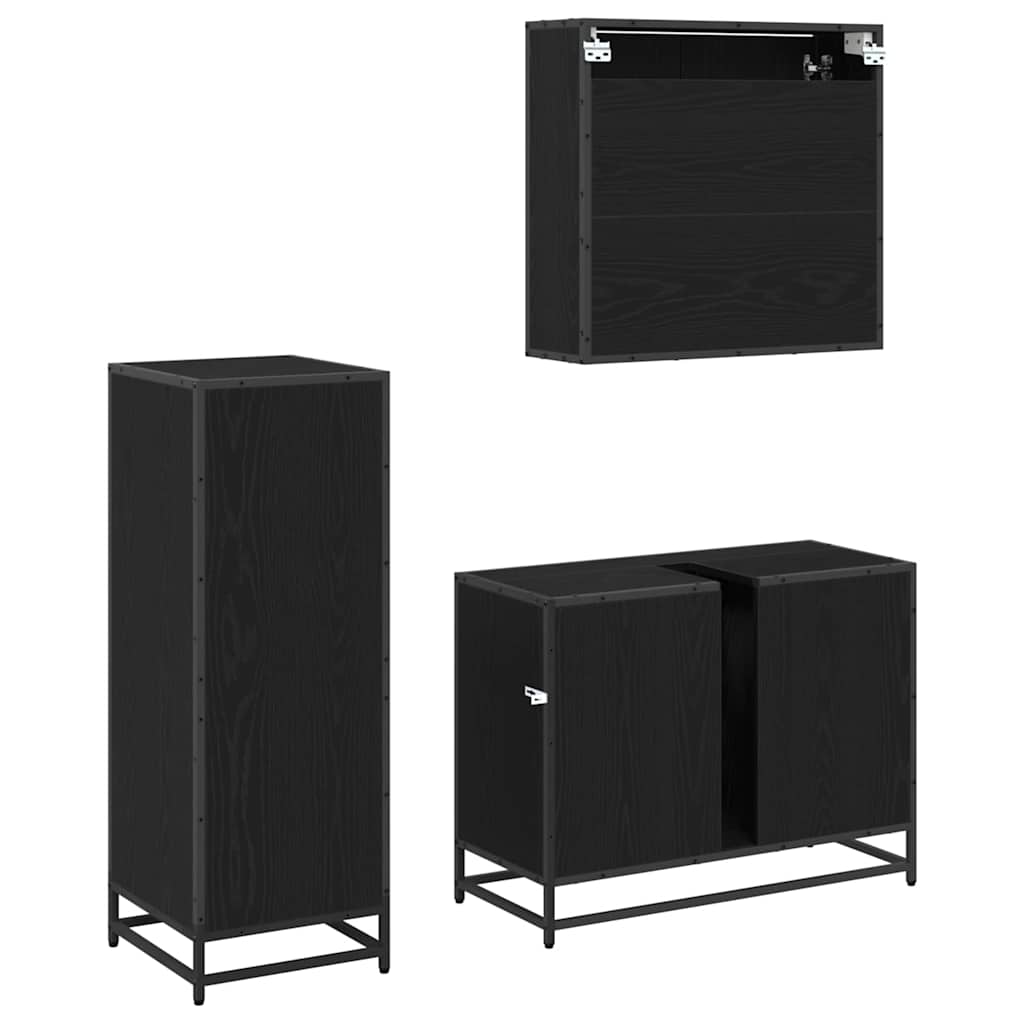 vidaXL Badezimmermöbel-Set 3 pcs Schwarz Eichen-Optik Holzwerkstoff