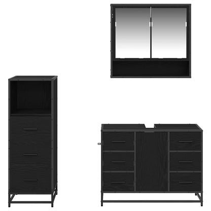 vidaXL Badezimmermöbel-Set 3 pcs Schwarz Eichen-Optik Holzwerkstoff