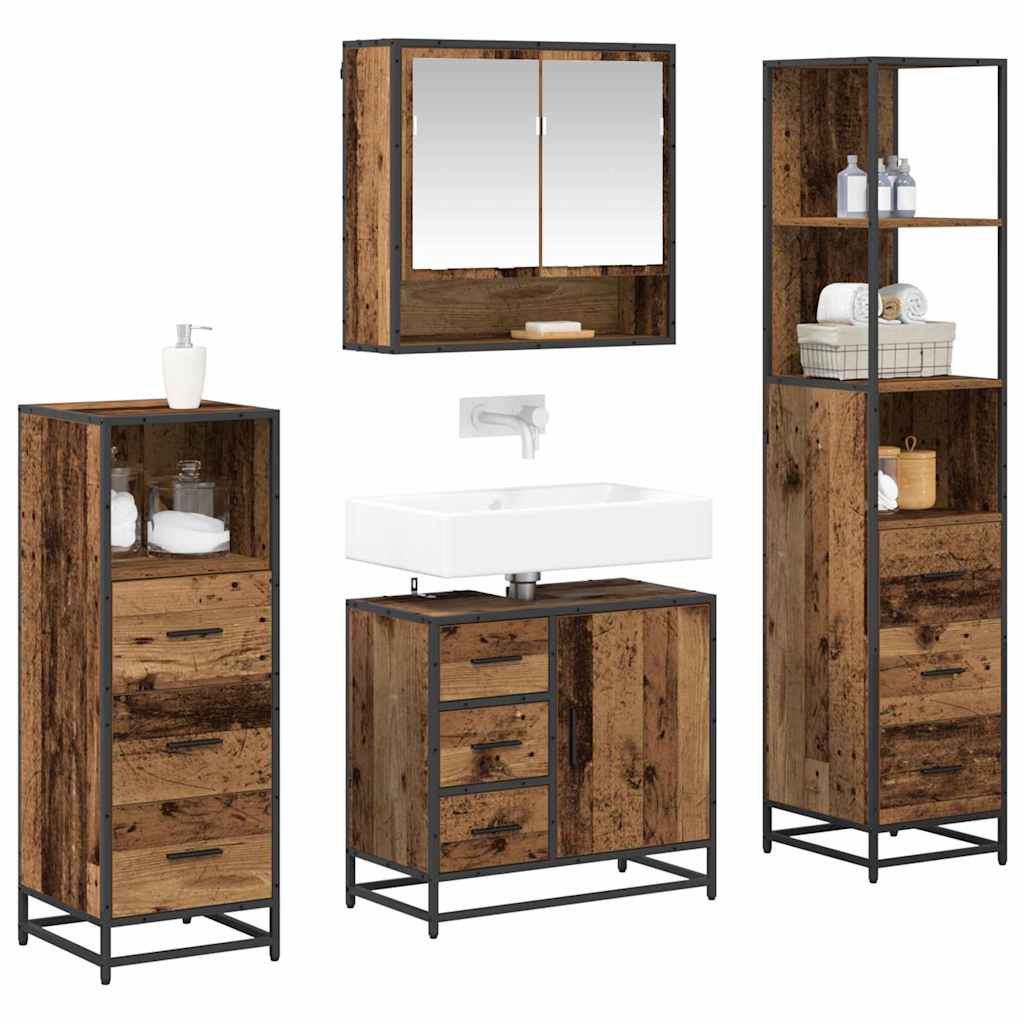 vidaXL Badezimmermöbel-Set mit Schubladen 4 pcs Altholz Holzwerkstoff