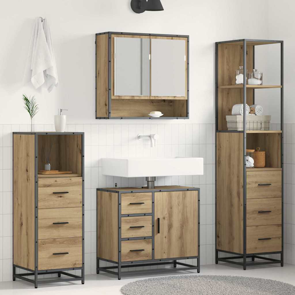 vidaXL Badezimmermöbel-Set mit Regal 4 pcs Artisan-Eiche Holzwerkstoff