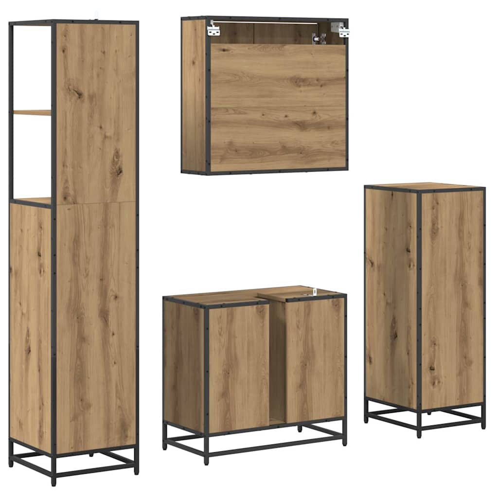 vidaXL Badezimmermöbel-Set mit Regal 4 pcs Artisan-Eiche Holzwerkstoff