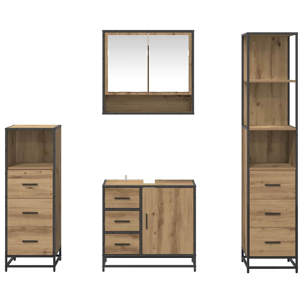 vidaXL Badezimmermöbel-Set mit Regal 4 pcs Artisan-Eiche Holzwerkstoff