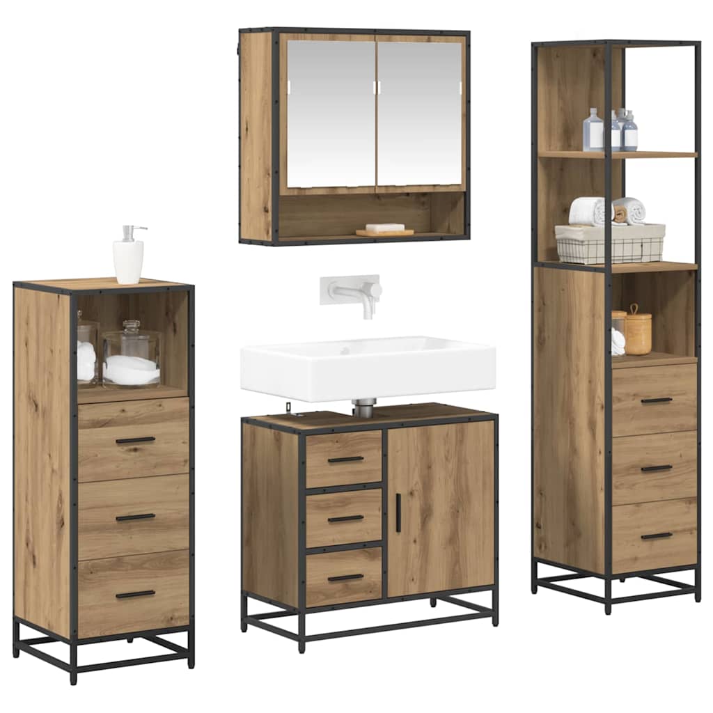 vidaXL Badezimmermöbel-Set mit Regal 4 pcs Artisan-Eiche Holzwerkstoff