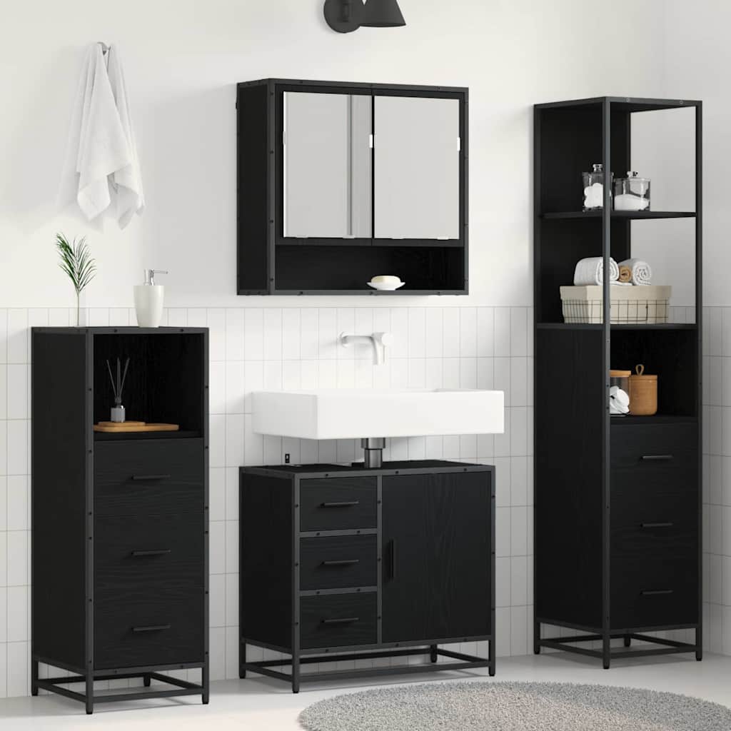 vidaXL Ensemble de meubles de salle de bain 4 pcs Noir aspect chêne Aggloméré