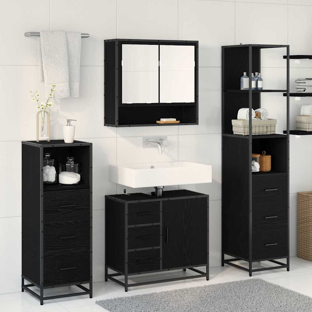 vidaXL Ensemble de meubles de salle de bain 4 pcs Noir aspect chêne Aggloméré