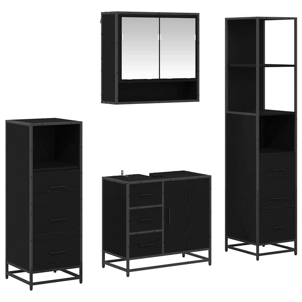 vidaXL Ensemble de meubles de salle de bain 4 pcs Noir aspect chêne Aggloméré