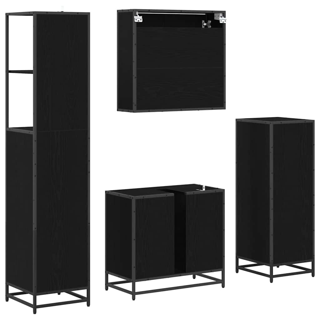 vidaXL Ensemble de meubles de salle de bain 4 pcs Noir aspect chêne Aggloméré
