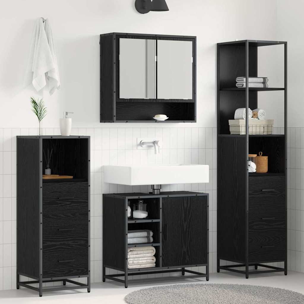 vidaXL Badezimmermöbel-Set 3 pcs Schwarz Eichen-Optik Holzwerkstoff