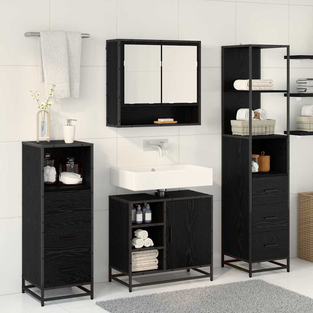 vidaXL Badezimmermöbel-Set 3 pcs Schwarz Eichen-Optik Holzwerkstoff