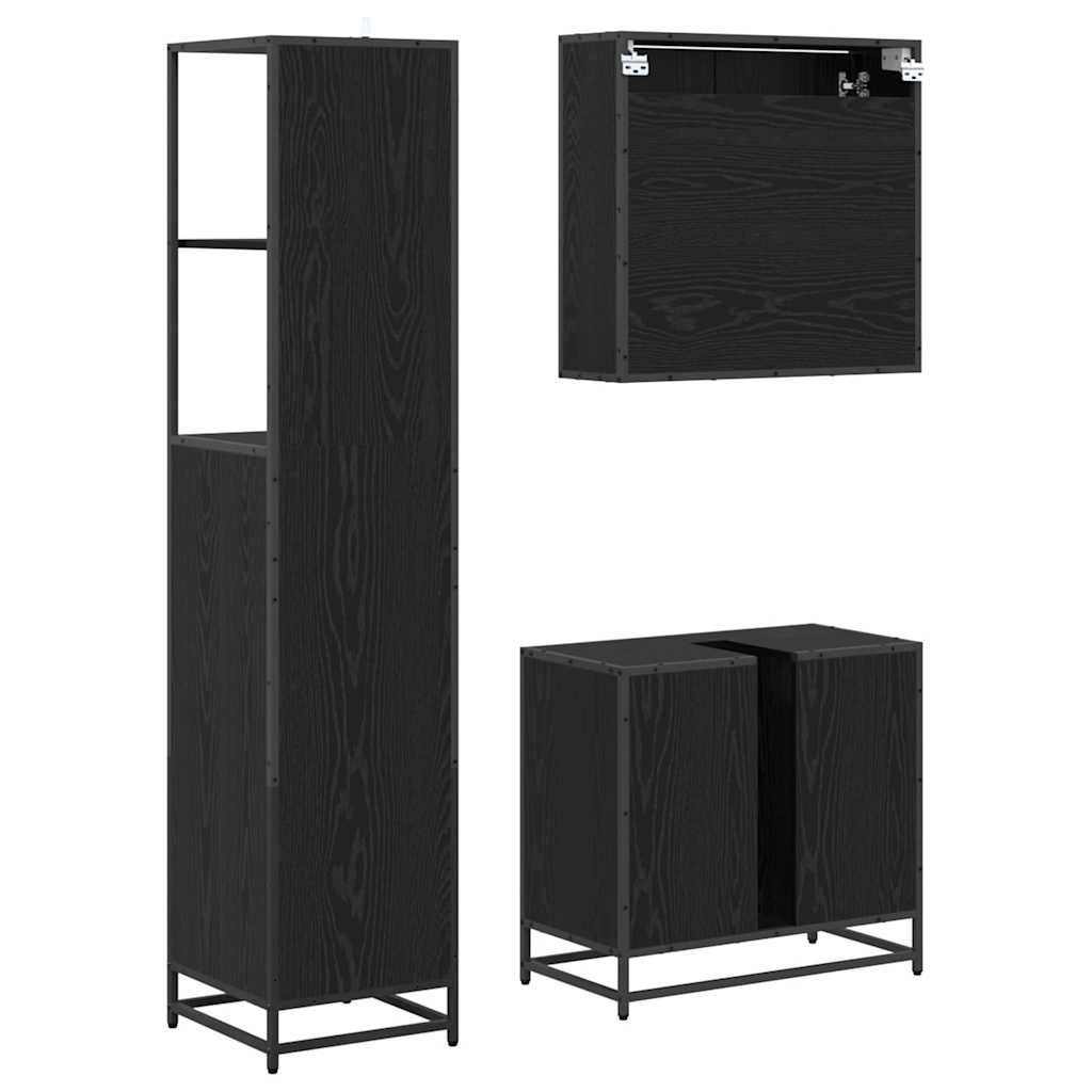 vidaXL Badezimmermöbel-Set 3 pcs Schwarz Eichen-Optik Holzwerkstoff