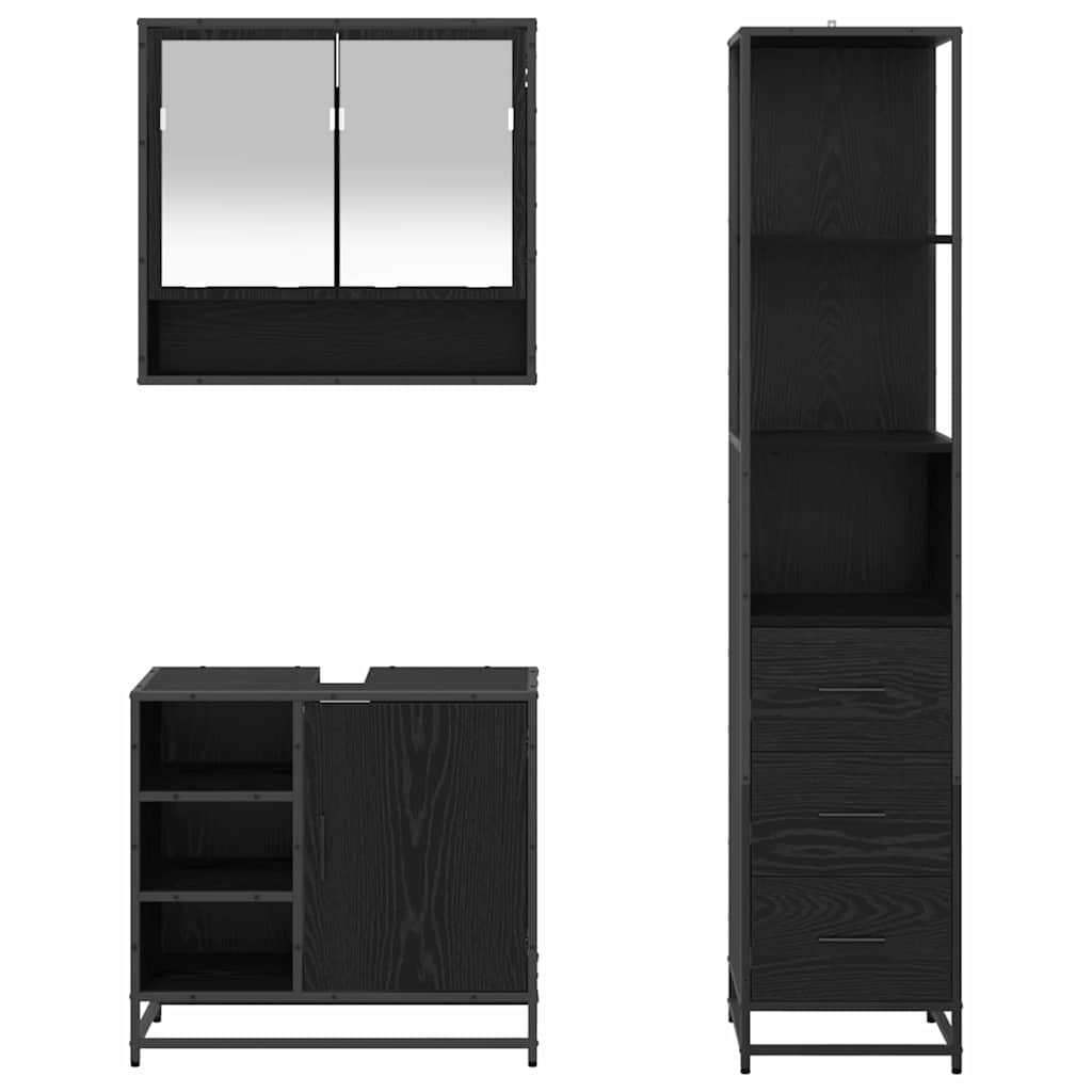 vidaXL Badezimmermöbel-Set 3 pcs Schwarz Eichen-Optik Holzwerkstoff