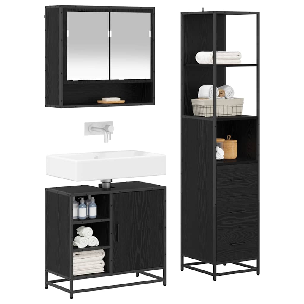 vidaXL Badezimmermöbel-Set 3 pcs Schwarz Eichen-Optik Holzwerkstoff