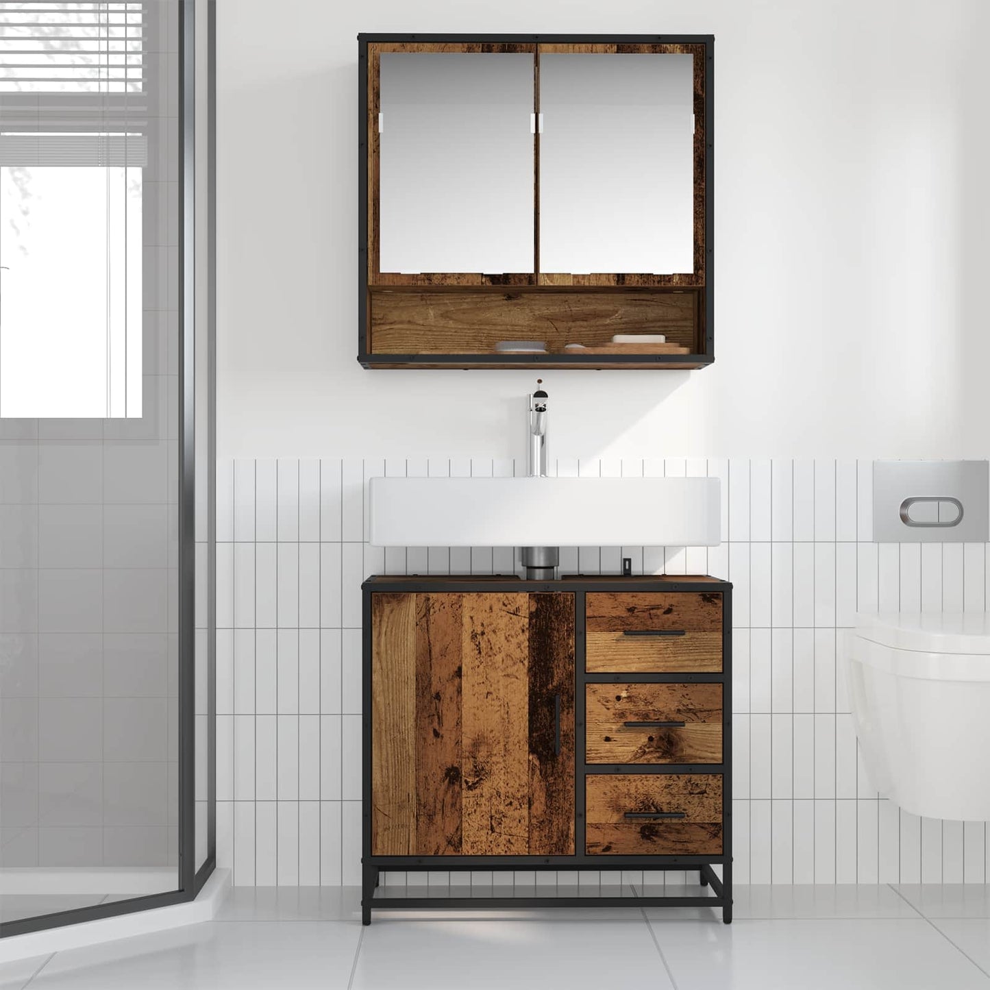 vidaXL Badezimmermöbel-Set mit Schubladen 2 pcs Altholz Holzwerkstoff