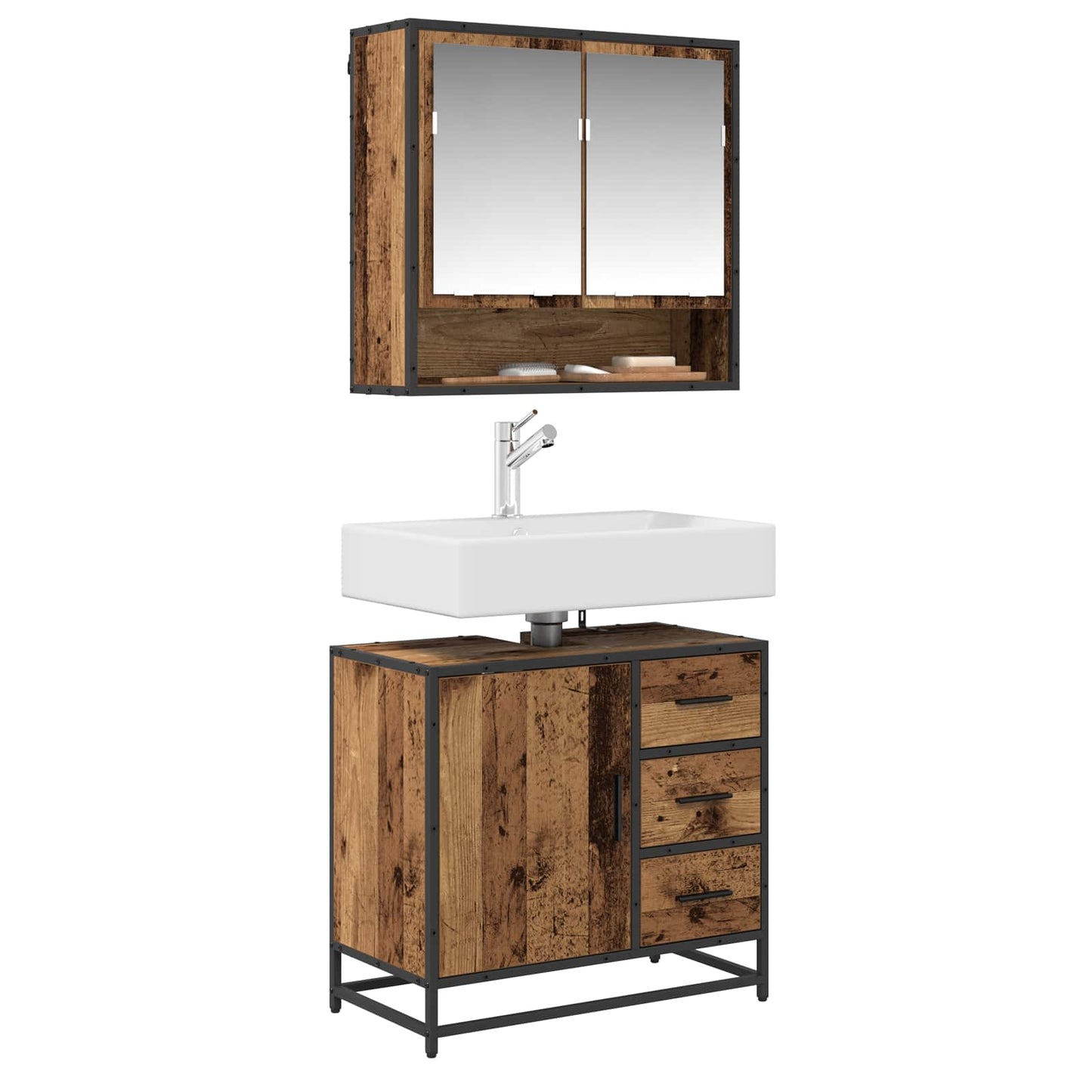 vidaXL Badezimmermöbel-Set mit Schubladen 2 pcs Altholz Holzwerkstoff