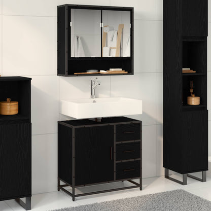 vidaXL Badezimmermöbel-Set 2 pcs Schwarz Eichen-Optik Holzwerkstoff