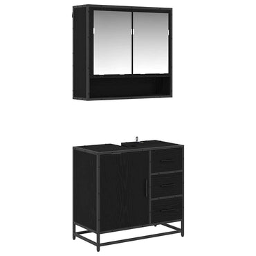 vidaXL Badezimmermöbel-Set 2 pcs Schwarz Eichen-Optik Holzwerkstoff