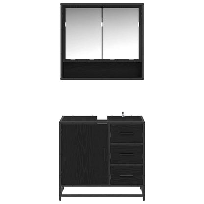 vidaXL Badezimmermöbel-Set 2 pcs Schwarz Eichen-Optik Holzwerkstoff
