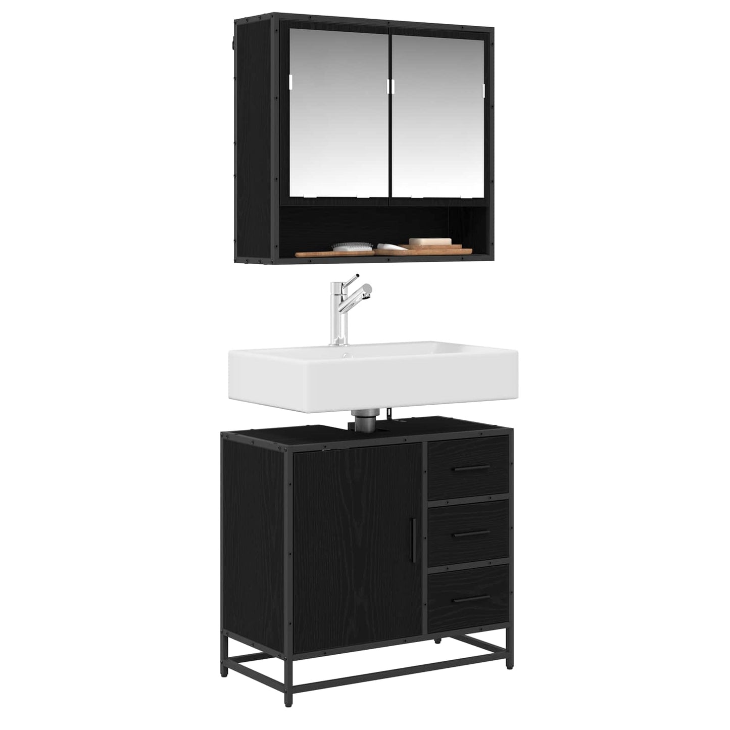 vidaXL Badezimmermöbel-Set 2 pcs Schwarz Eichen-Optik Holzwerkstoff