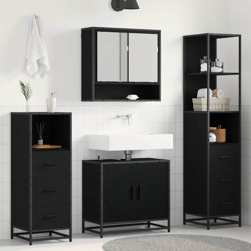 vidaXL Badezimmermöbel-Set 4 pcs Schwarz Eichen-Optik Holzwerkstoff