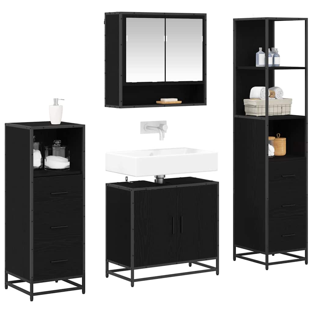 vidaXL Badezimmermöbel-Set 4 pcs Schwarz Eichen-Optik Holzwerkstoff