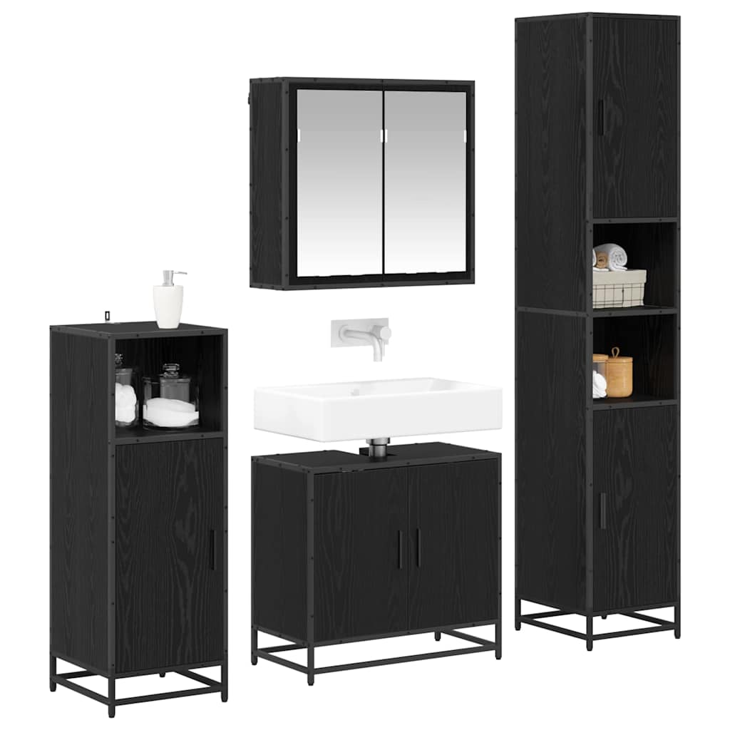 vidaXL Badezimmermöbel-Set 4 pcs Schwarz Eichen-Optik Holzwerkstoff
