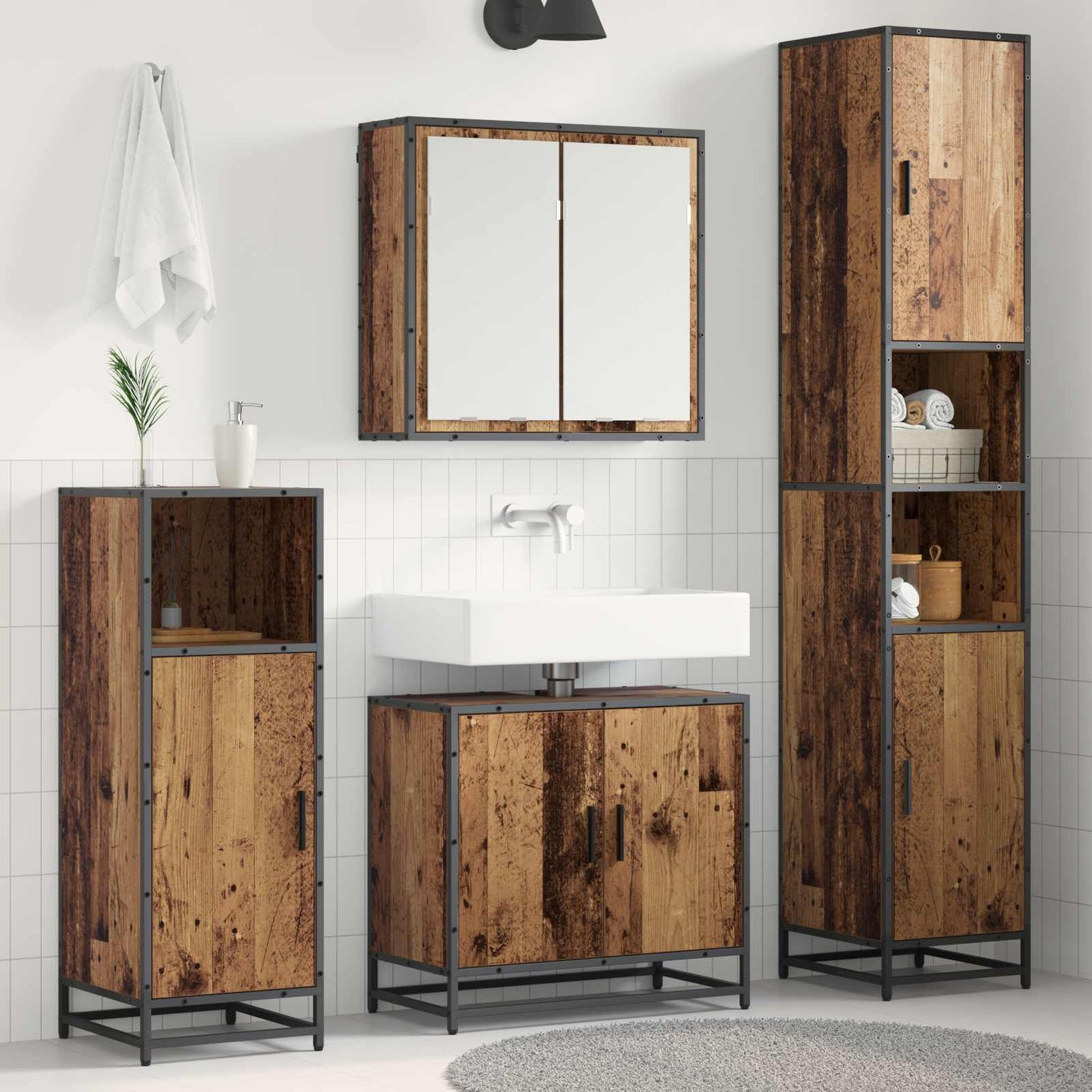 vidaXL Badezimmermöbel-Set mit Regal 3 pcs Altholz Holzwerkstoff