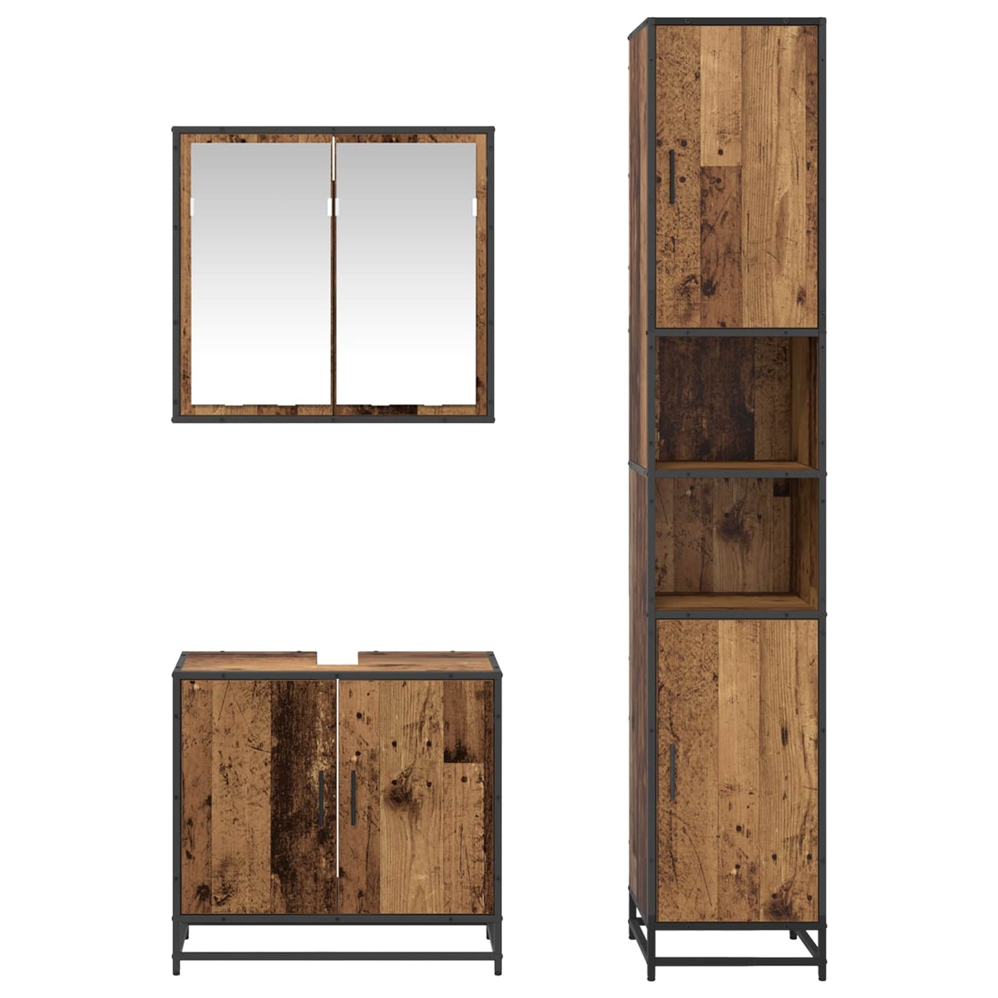 vidaXL Badezimmermöbel-Set mit Regal 3 pcs Altholz Holzwerkstoff