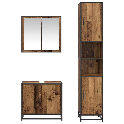 vidaXL Badezimmermöbel-Set mit Regal 3 pcs Altholz Holzwerkstoff