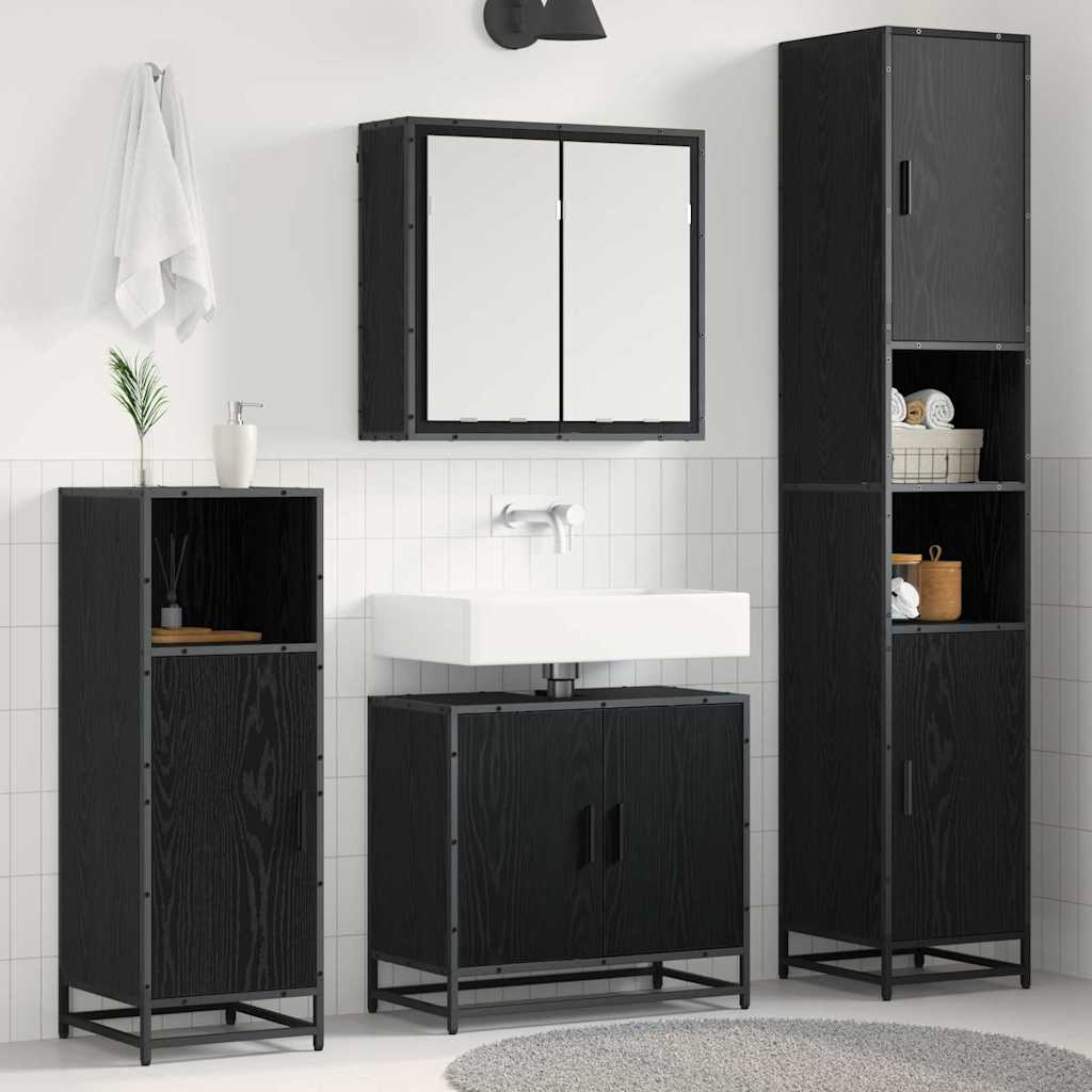 vidaXL Badezimmermöbel-Set 3 pcs Schwarz Eichen-Optik Holzwerkstoff