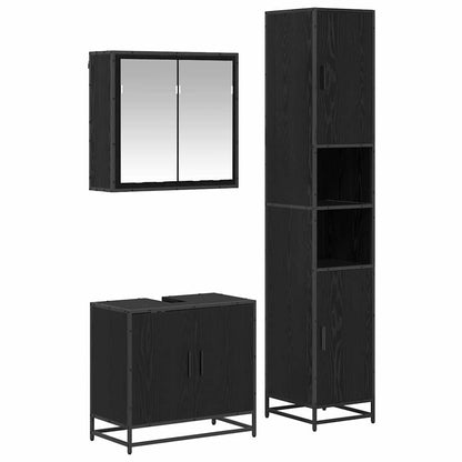 vidaXL Badezimmermöbel-Set 3 pcs Schwarz Eichen-Optik Holzwerkstoff