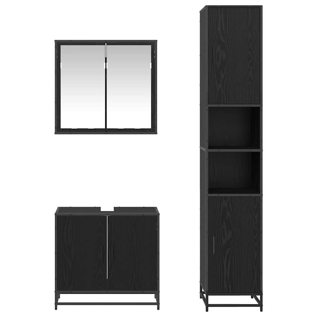 vidaXL Badezimmermöbel-Set 3 pcs Schwarz Eichen-Optik Holzwerkstoff