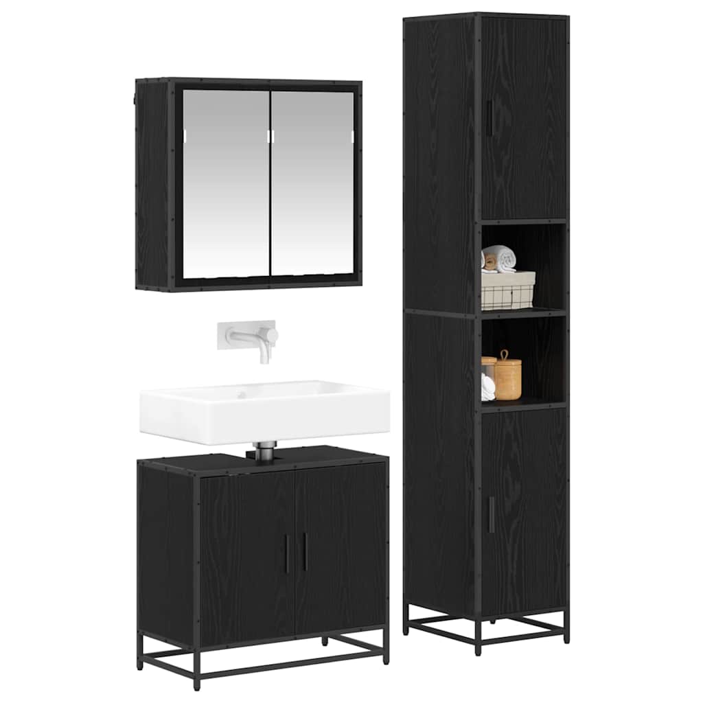 vidaXL Badezimmermöbel-Set 3 pcs Schwarz Eichen-Optik Holzwerkstoff