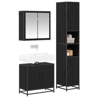 vidaXL Badezimmermöbel-Set 3 pcs Schwarz Eichen-Optik Holzwerkstoff