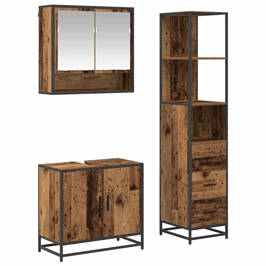 vidaXL Badezimmermöbel-Set mit Schubladen 3 pcs Altholz Holzwerkstoff