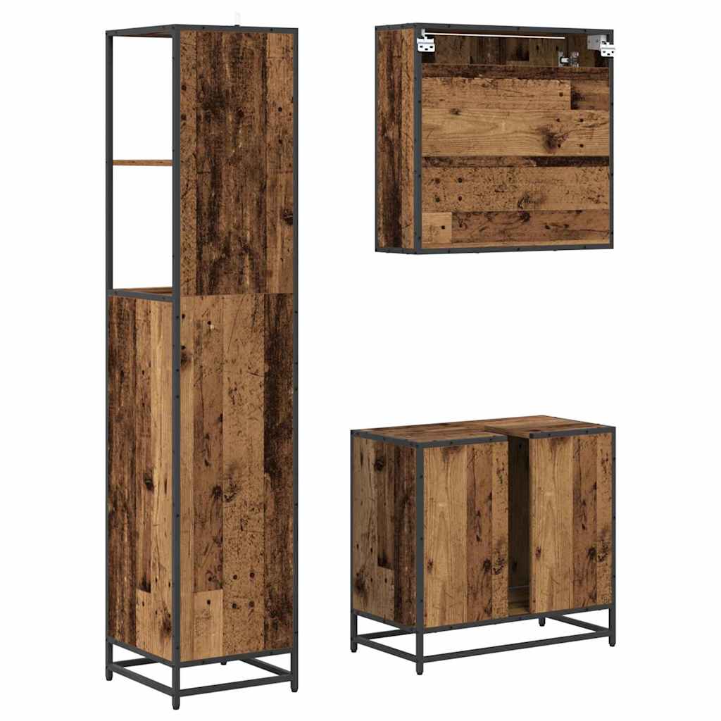 vidaXL Badezimmermöbel-Set mit Schubladen 3 pcs Altholz Holzwerkstoff