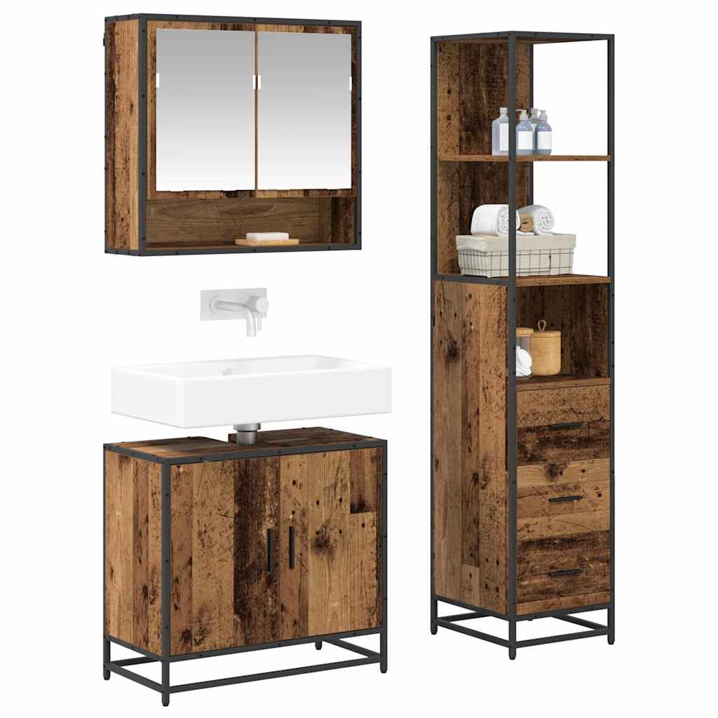 vidaXL Badezimmermöbel-Set mit Schubladen 3 pcs Altholz Holzwerkstoff