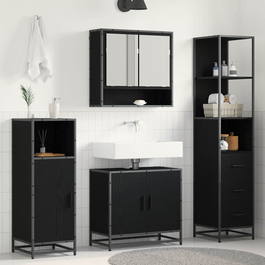 vidaXL Badezimmermöbel-Set 3 pcs Schwarz Eichen-Optik Holzwerkstoff
