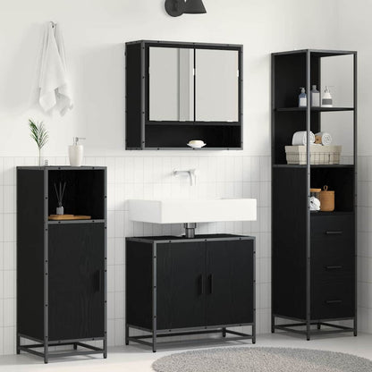 vidaXL Badezimmermöbel-Set 3 pcs Schwarz Eichen-Optik Holzwerkstoff